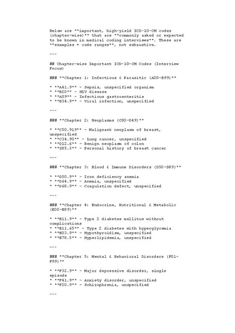 Common ICD-10-CM Codes for Medical Coding Interviews - Studocu