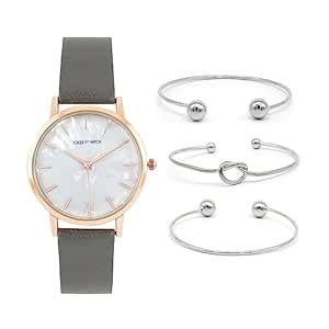 Joker & Witch Leather Women Janessa Analog Watch Bracelet Stack, White ...