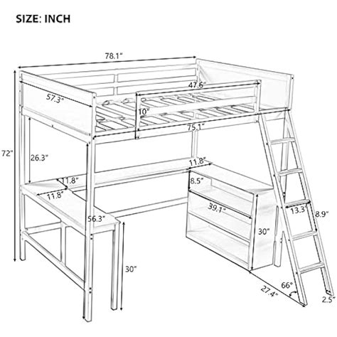 Full Size Loft Bed with Desk and Angle Ladders, High | Ubuy India