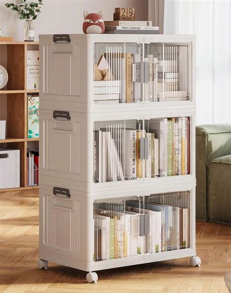 23QT Stackable Storage Bins With Lids- Folding Storage Box With Doors ...