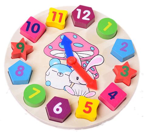 卡通兔子 木质制儿童宝宝认知数字形状时钟积木钟表玩具2-3-4-5岁-阿里巴巴