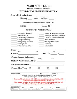 Marist College Withdrawal From Housing Form 2019 - Fill and Sign ...