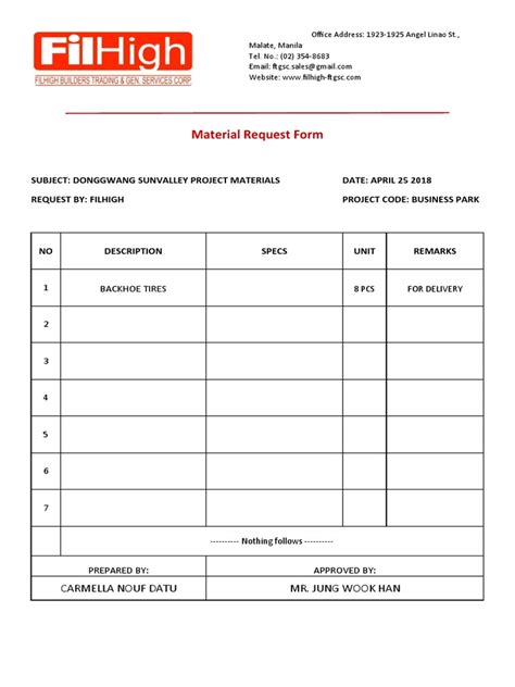 Image result for Material Request Form