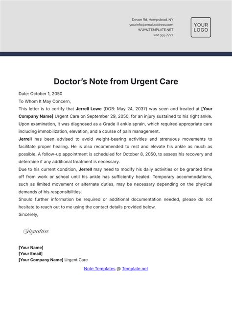 Free Hospital Emergency Room Doctors Note Template to Edit Online