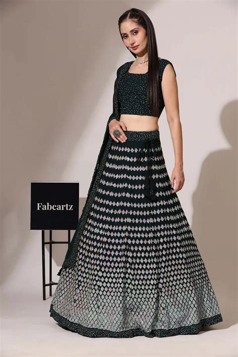 Women's Embroidered Georgette Lehenga Choli with Sequins Work Galaxy ...
