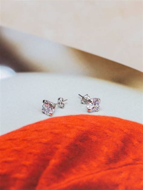 IBB 9ct White Gold Cubic Zirconia Round Stud Earrings, Gold
