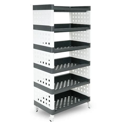 LEOPAX 6 Layers Plastic Rolling Storage Rack | Multipurpose Stackable ...