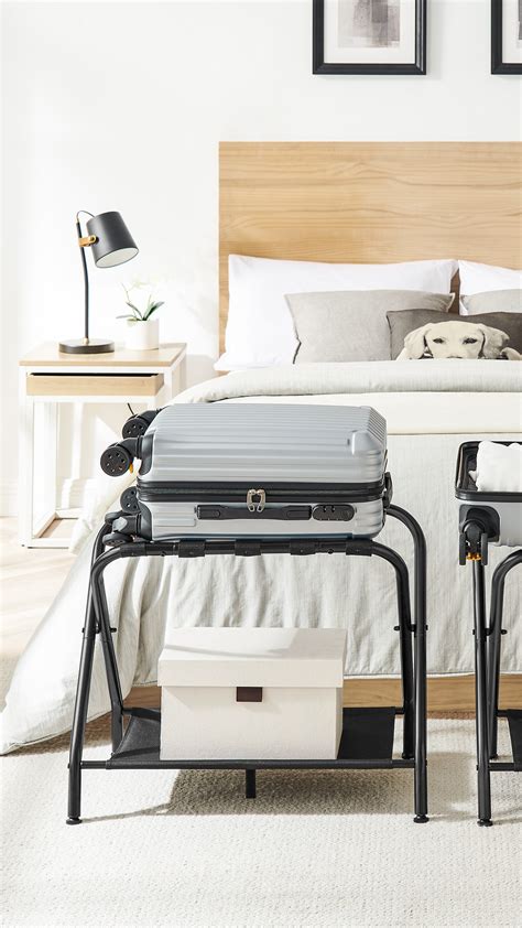 Songmics Metal Folding Luggage Rack Heavy Duty Suitcase Stand Hotel ...