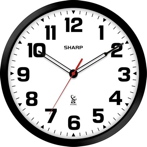 Buy Sharp Atomic Analog Wall Clock - 12" Black Stylish Frame - Sets ...