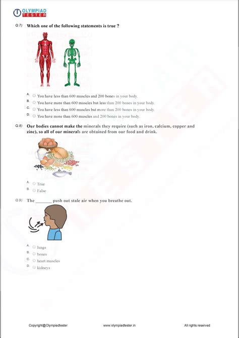 Class 2 Science HOTS - Human body - PDF Worksheet #10 – Olympiad tester