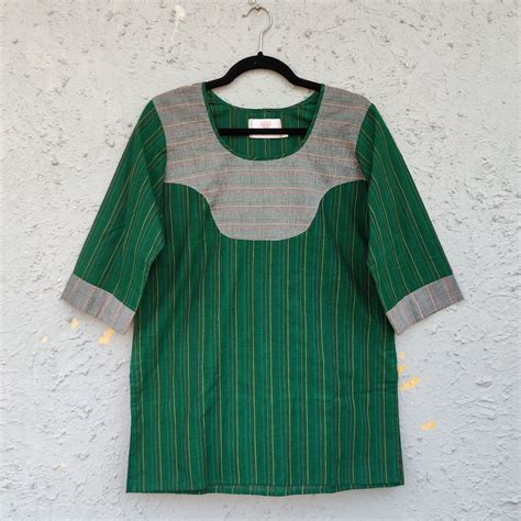 EKTA - Pure Cotton Dark Green With Grey Yoke Kaatha Everyday Wear Shor ...
