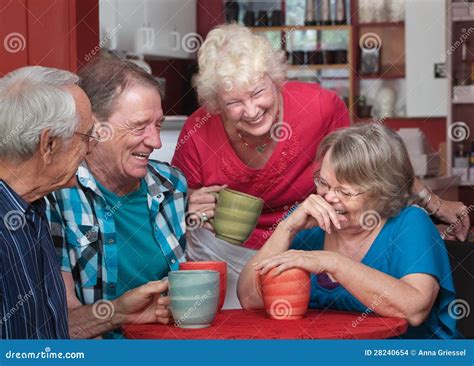 Laughing Friends in Coffeehouse Stock Photo - Image of cute, adult ...
