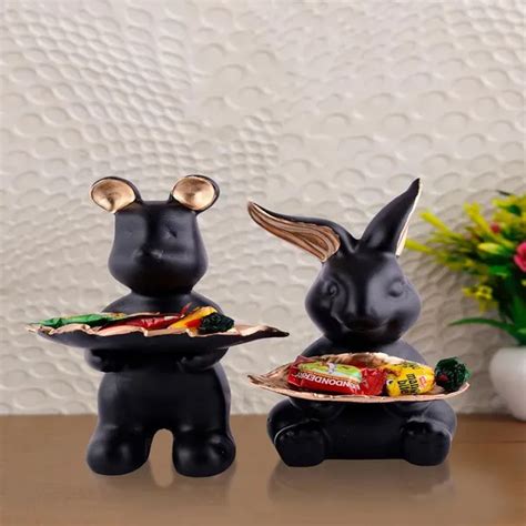 GiftsBazaar Rabbits Statue of Black Color of Set of 2 | Decorative Item ...