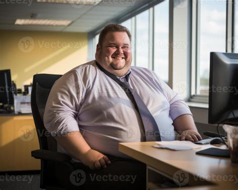 a fat man sitting at a desk in front of a computer generative ai ...