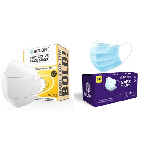 Boldfit N95 Mask for Face, Pack of 50 & Surgical Mask Pack Of 50 3Ply ...