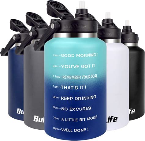 BuildLife Stainless Steel Water Bottle - 64 OZ Half Gallon Motivational ...