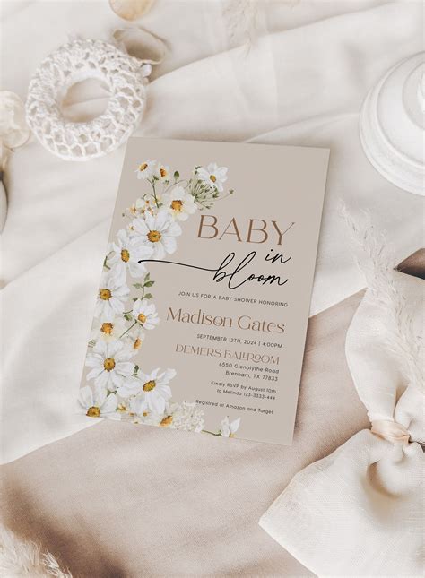 Baby In Bloom Invitation, Daisy Flower Baby In Bloom Invitation, Floral ...