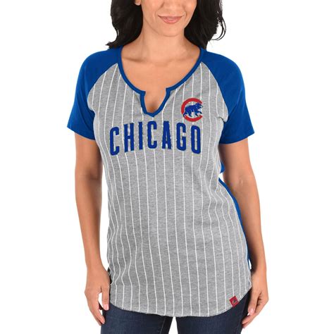 Majestic Chicago Cubs Women's Gray/Royal From the Stretch V-Notch T-Shirt