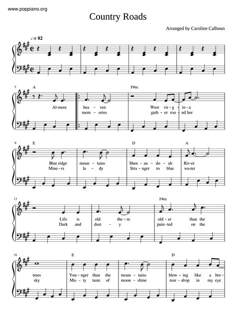 John Denver Take Me Home Country Roads Sheet Music Notes How To Play