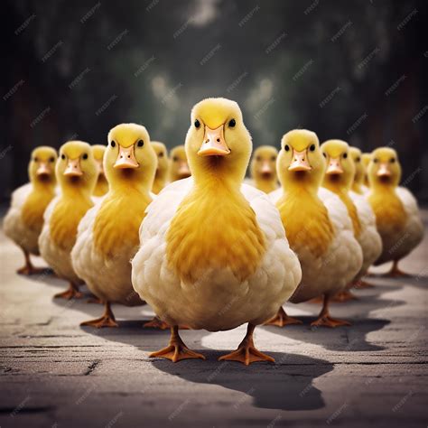 Premium AI Image | Generative AI Group of Funny Ducks Lined Up in a Row