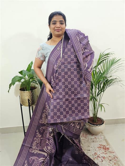 Semi Tussar with Striped Zari Weaving Saree - Purple – Looms Legacy