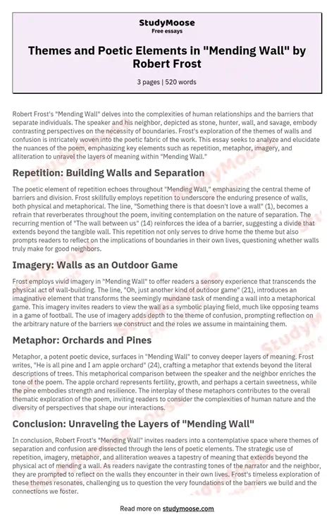 Themes and Poetic Elements in "Mending Wall" by Robert Frost Free Essay ...