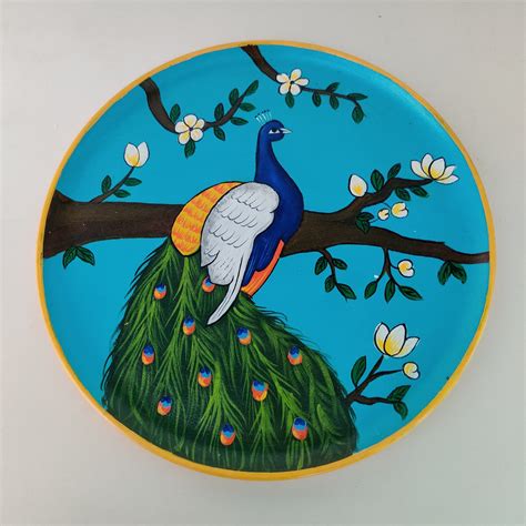 Indian Peacock Hand-Painted Wall Plate (Diameter - 12 inches) – Peacoy