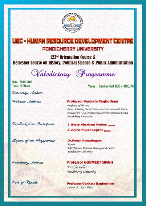 Valedictory Programme - 123rd Orientation Course & Refresher on History ...