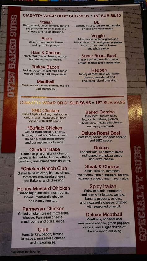 Menu at Baker's Pizza Sports Shack pub & bar, Bucyrus