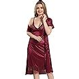 AV2 Women Satin Short Nighty with Lace & Robe Black : Amazon.in: Fashion