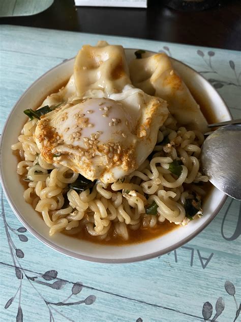 Neoguri Spicy Seafood Udon styl Noodle, 5 shrimp Dumplings, one poached ...