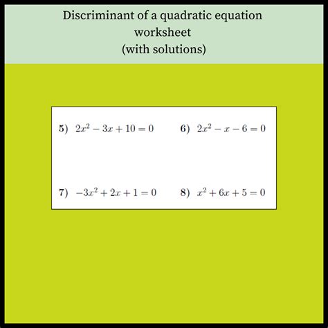 Discriminant of a quadratic equation worksheet (with solutions) - Worksheets Library