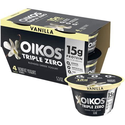 Amazon.com: Oikos Triple Zero Greek Nonfat Yogurt, Vanilla, 5.3 oz., 4 ...