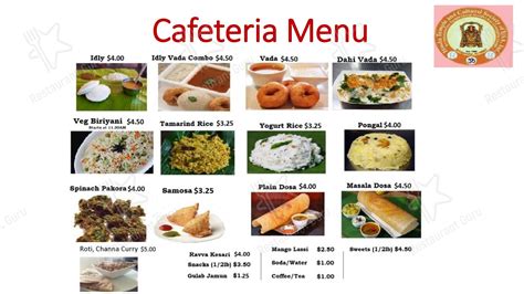 Menu at Balaji Temple Cafe, Bridgewater