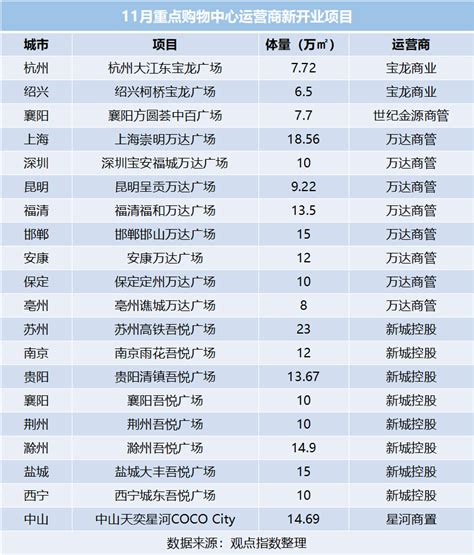 11月中国购物中心运营商TOP20报告-怀化楼盘网