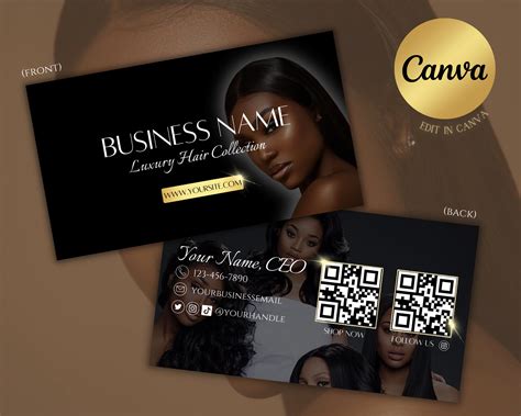 Luxury Business Card Template for Hair Extensions or Wig Store - Etsy Canada