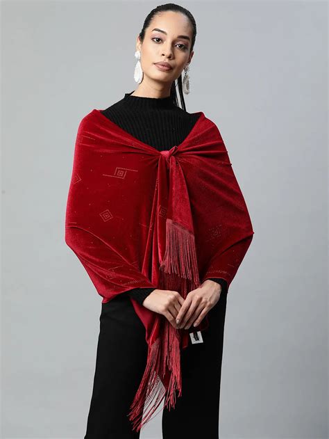 Women Swarovski Motif Maroon Stole – Global Republic