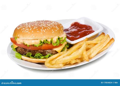Hamburger with fries stock photo. Image of cheeseburger - 17854824