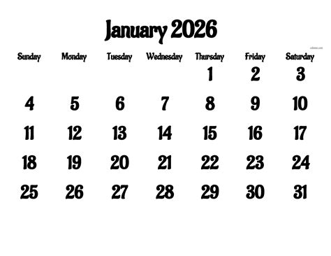January Calendar 2026 | Free Printable PDF, XLS and PNG