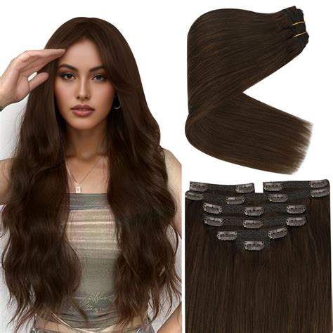 Amazon.com : Ve Sunny 22inch Brown Clip in Hair Extensions Human Hair ...