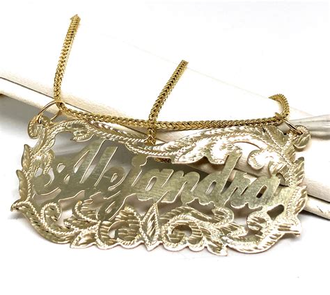 14k Solid Gold Yellow Custom Nameplate Pendant Necklace with Chain Opt ...