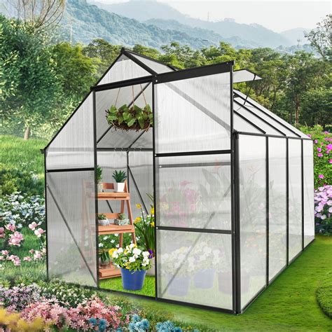6x8 FT Polycarbonate Greenhouse with Raised Base and Anchor, Plant ...
