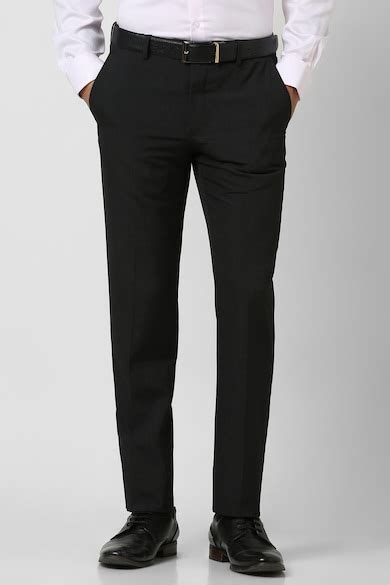 Buy Men Black Textured Slim Fit Trousers Online - 39829858 | Van Heusen