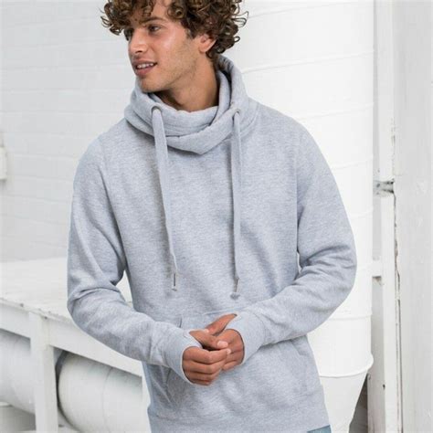 Men's Cowl Neck Hoodie Sweatshirt in Grey | Betty Bramble