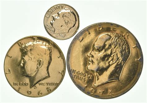 Solid 24K GOLD Plated Lot 1999-P Roosevelt Dime 1968-D Kennedy Half ...