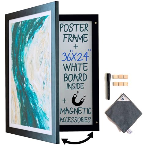 Secret Whiteboard (Medium,Black) 36x24 Poster Frame & Hidden Magnetic ...