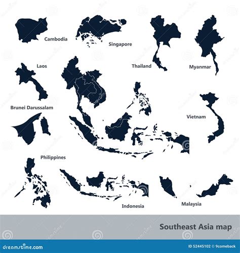 Southeast Asia map stock vector. Illustration of vector - 52445102