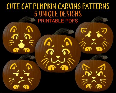 Cute Cat Pumpkin Carving Stencils, Printable PDF, Halloween Pumpkin ...