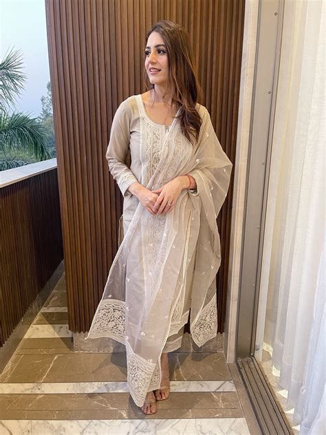 Rubal Wadhwa in Hazel Beige Chanderi Suit Set – Narayani Vastra