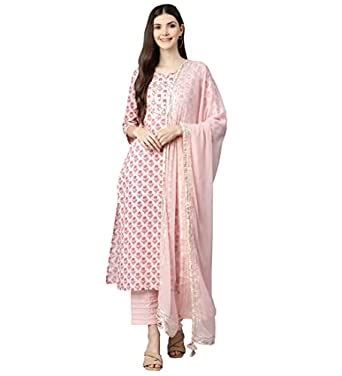 Divena Pink Cotton Straight Kurta Pant Set With Dupatta : Amazon.in ...